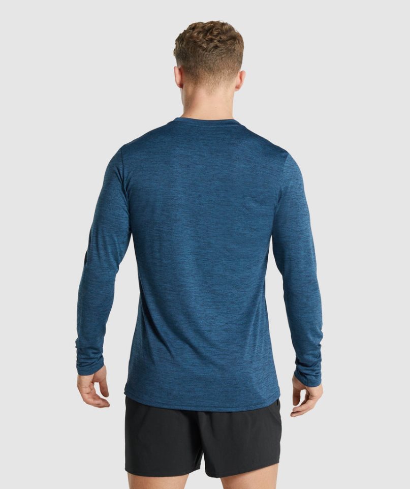 Men's Gymshark Arrival Marl Long Sleeve T-Shirts Navy | NZ 6LYRGK